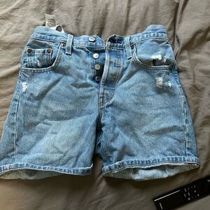 Levi 501 Mid Thigh denim button up fly shorts